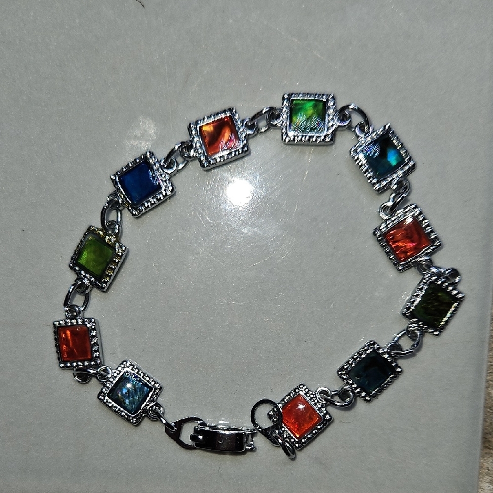 Multicolor Square Gemstone Bracelet - image 1